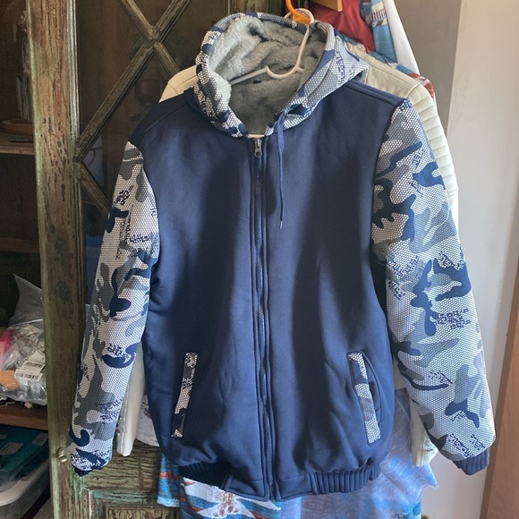 NWOT Boys xL fleece track suit navy and gray camp - Picture 4 of 7